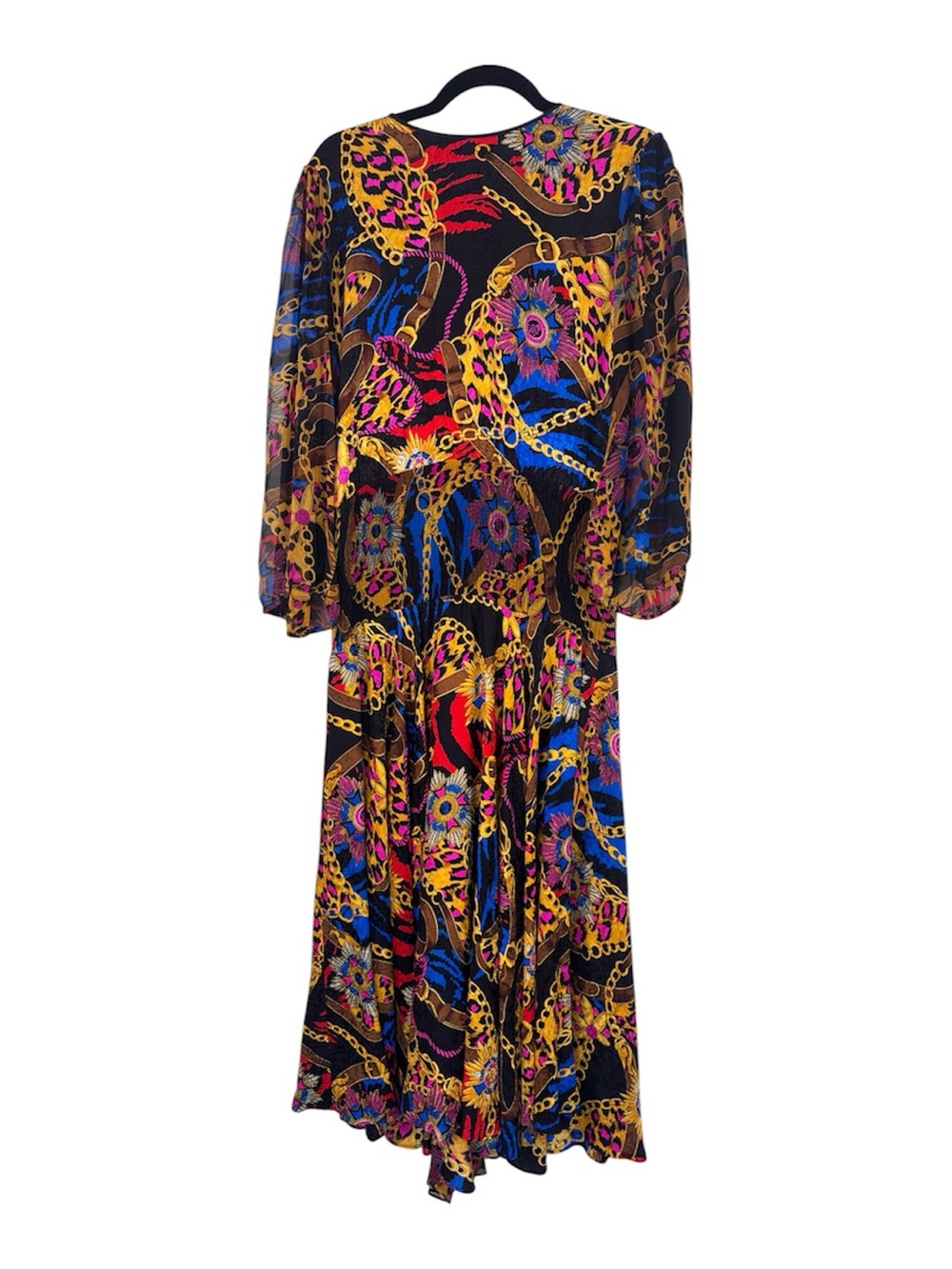 Diane Feis Vintage 80s Chain Animal Paisley Print Maxi Dress Womens L Maximilist